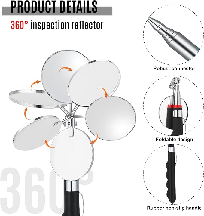 6 Pcs Telescoping Inspection Mirror,Retractable 30 Inch Mechanical Mirror Tool,Under Vehicle Inspection Mirror,Car Visual Reflector,Retractable Under Vehicle Detection Mirror Repair Tool