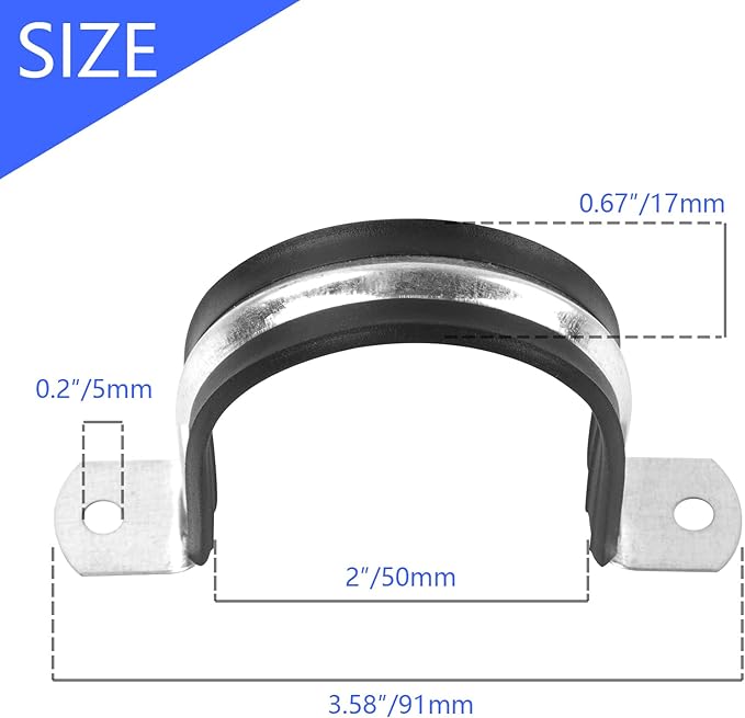 2 Inch Reinforced Rigid Pipe Strap, 20 PCS 2 Holes U Bracket Cable Clamp Hanger, Rubber Cushioned Insulated Clamp, Conduits Strap Clamps for Pipe Fixing on Various Surfaces(50mm)