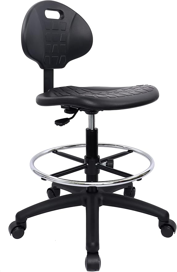 Chair Master (Tall Bench Stool, Self Braking Casters Easy to Clean! Ergonomic Polyurethane Drafting Stool. Seat Height Range 23"-33". Home Office Lab Workstation.