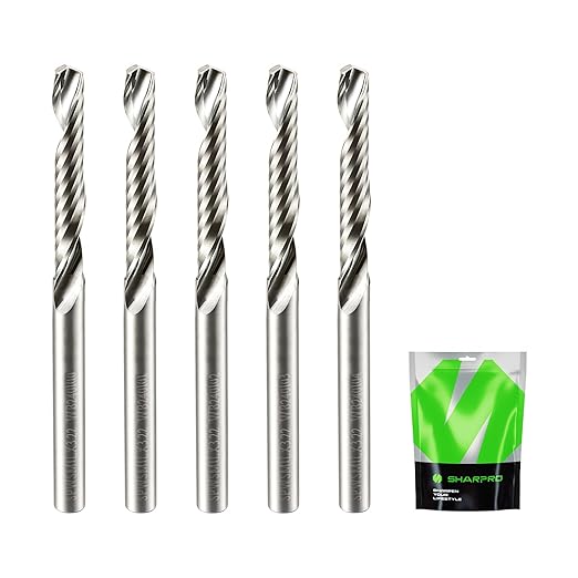 O Flute Upcut Spiral Router Bits 1/8 Inch Shank 1/8 Inch Cutting Dia. Carbide Single Flute CNC Router Bits, Ideal for Aluminum, Plastic, Acrylic, Wood, MDF and PVC (5PCS)