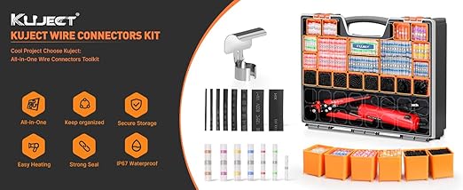 Ultimate All-in-ONE Heat Shrink Solder Seal Wire Connectors Kit – Wire Striper, Heat Gun, Kuject 2000PCS Waterproof Solder Stick Butt Connectors, Electrical Wiring Connector Kit for Marine Automotive
