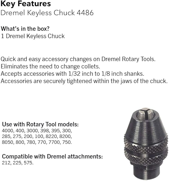 Dremel Lite 7760 N/10 4V Li-Ion Cordless Rotary Tool Bundle with Dremel 4486 Keyless Chuck
