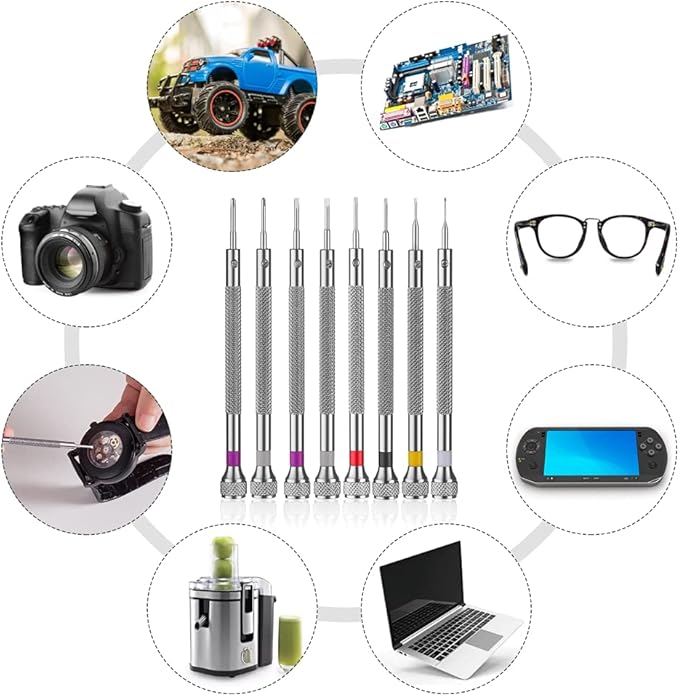 8PCS Professional Micro Precision Screwdriver Set 0.6-1.6mm, 8 Extra Replace Blades for Watch, Eyeglasses, Jewelry Work, Electronics Repair