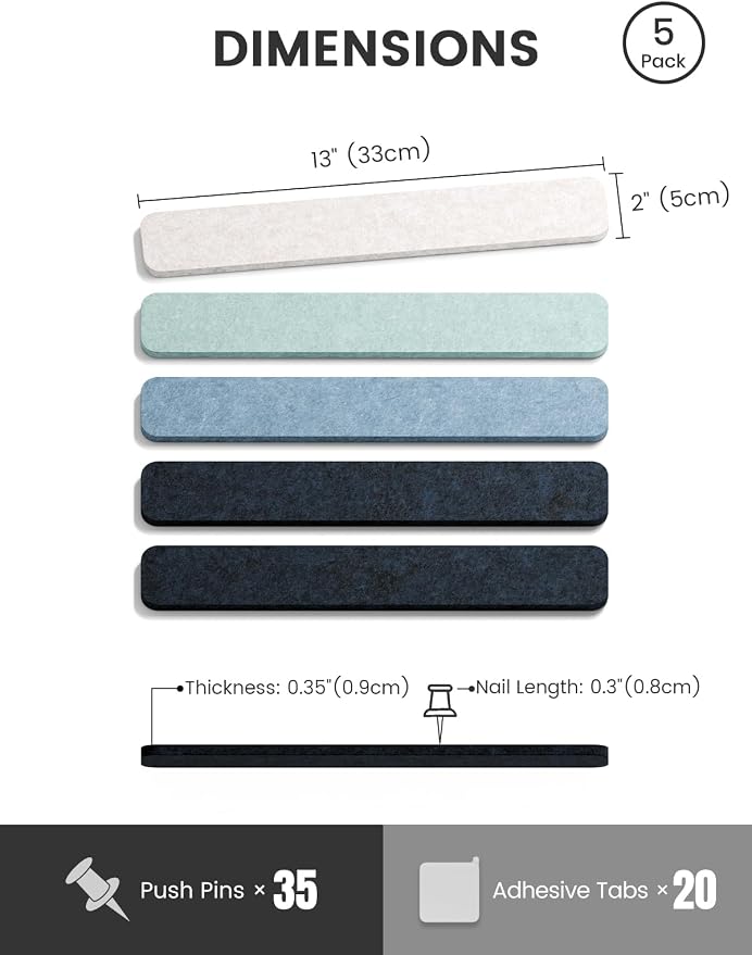 Fluxynara Cork Board Alternative Felt Strip Board 5-Pack 13"x2", Office Pin - Image 2