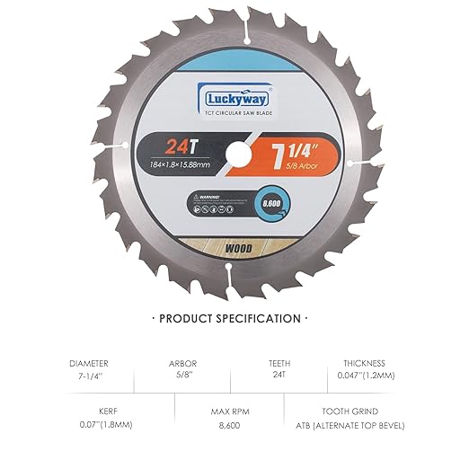 Luckyway (10-Pack) 7-1/4 Inch 24T Framing with 5/8 Inch Arbor TCT Circular Saw Blade for Cutting Wood
