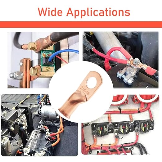 2 AWG 5/16'' Stud (25 pcs.), Heavy Duty Battery Ring Terminal,2 Gauge Connectors,2 AWG Lugs Copper Wire Lugs, Terminals, Cable Ends, Bare Eyelets, Copper Wire Terminals