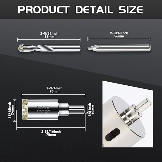 15/16inch | 24mm Diamond Hole Saw with Center Drill bit and Diamond-Coated Center Drill bit for Ceramic Glass Marble Fiberglass Granite and Porcelain Tiles by CENYB