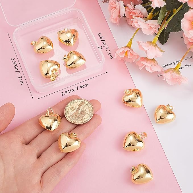 Beebeecraft 1 Box 10Pcs Heart Charm 18K Gold Plated Brass Large Puffy Love - Image 3
