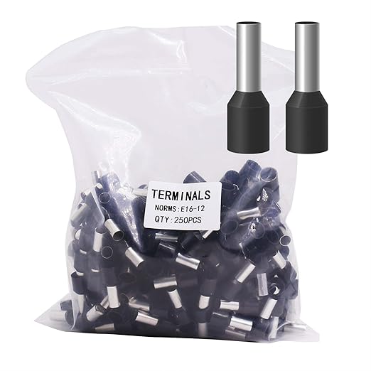 Fidioto 6AWG Wire Ferrules Terminals, 250pcs 6AWG Black ferrules connectors for Electric, Industrial, Chemical Industry, Power Control System, etc.