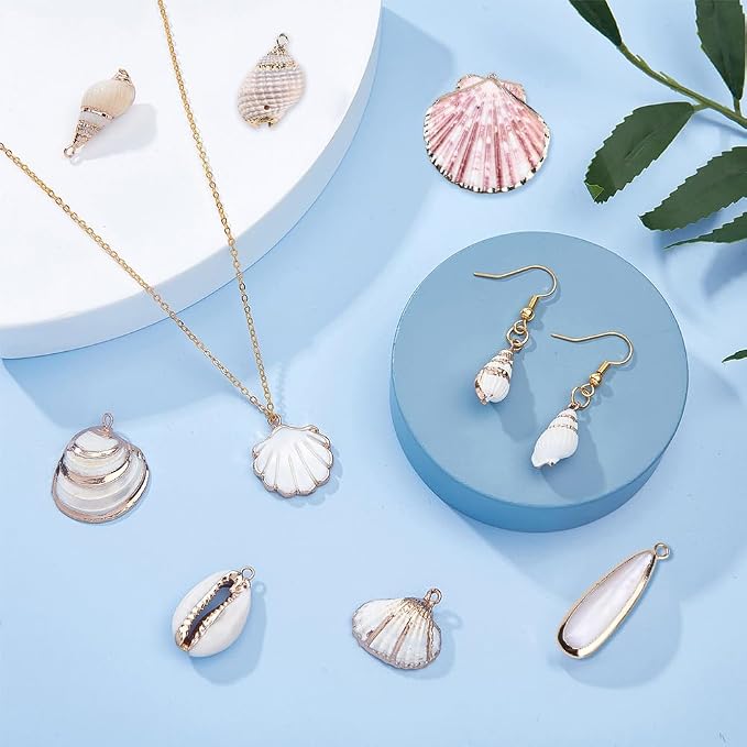 SUNNYCLUE 1 Box 20pcs 10 Styles Natural White Cowrie Seashells Charm Conch - Image 4