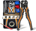 5 IN 1 Self-Adjusting Wire Stripper Kit, Automatic Wire Stripper for AWG 24-10, LED Voltage Detector Pen, 23 ft Insulating Tape, 99 Insulated Terminals and 25 Cable Ties