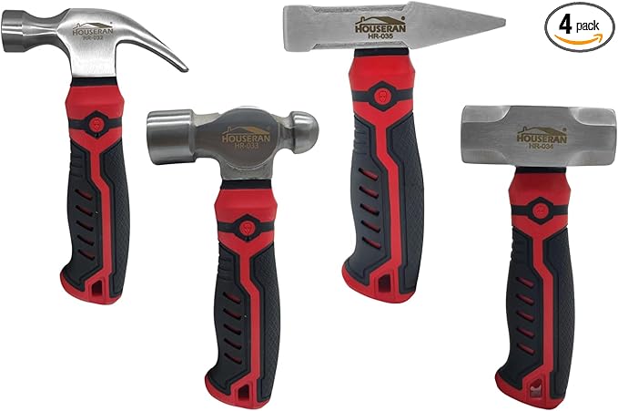 4-Piece Hammer Set - 13oz Ball Peen, 12oz Claw, 1.24lb Mini Sledge, 13.7oz Blacksmith Hammer