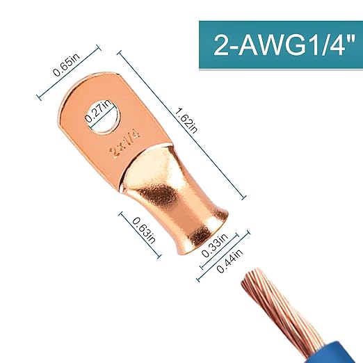 Battery Cable Ends, 8PCS 2 Gauge Wire Connectors 1/4 Copper Wire Lugs, Bare Copper Eyelets with Heat Shrink Tubing