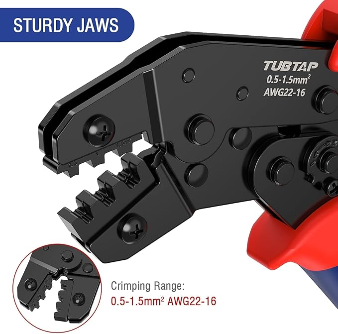 TUBTAP Crimping Tool for Non-Insulated Terminal, AWG 22-16 Ratcheting Wire Crimper with 300PCS Female Spade Connector Terminal Crimper