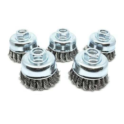 Benchmark Abrasives 2-3/4" Knot Wire Cup Brush for Narrow Holes Derusting Paint Removal Deburring Ferrous Metals Concrete, Wire End Brush for Angle Pneumatic Grinder - Carbon Steel (Pack of 5)