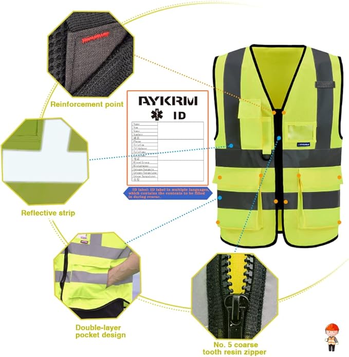 A-SAFETY 5 Pack High Visibility reflective Vest for men(XXXL)