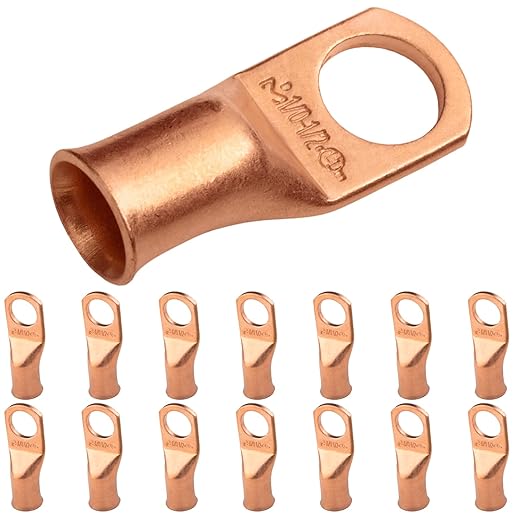 SELTERM 15pcs 1/0 AWG 1/2" Stud - UL Heavy Duty Battery Terminal Connectors, Bare Copper Battery Cable Lugs, 0 Gauge Wire Connectors, Electrical Battery Cable Ends, Ring Terminals Copper Lugs