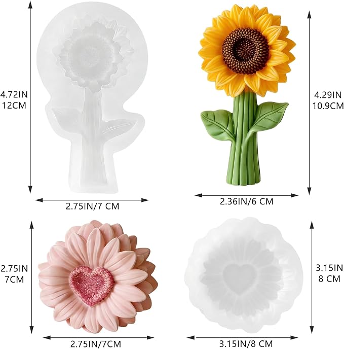 2PCS 3D Sunflower Candle Silicone Mold - Image 2