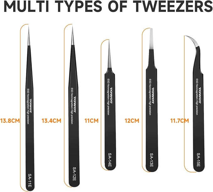 TOWOT 5 PCS Precision Tweezers Set, Premium Anti-static Stainless Steel - Image 7