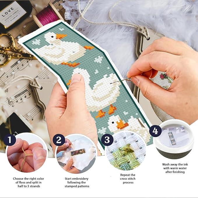 INFUNLY 6PCS Duck Cross Stitch Bookmark Kit - Image 4