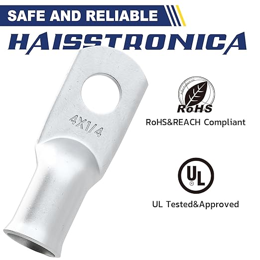haisstronica 10pcs 4 AWG - 1/4" (M6) Tinned Copper Battery Lugs, Heavy Duty Copper Wire Lugs with 10pcs 3:1 Adhesive Heat Shrink Tubing,4 Gauge Wire Lugs,Tinned Copper Battery Cable Ends