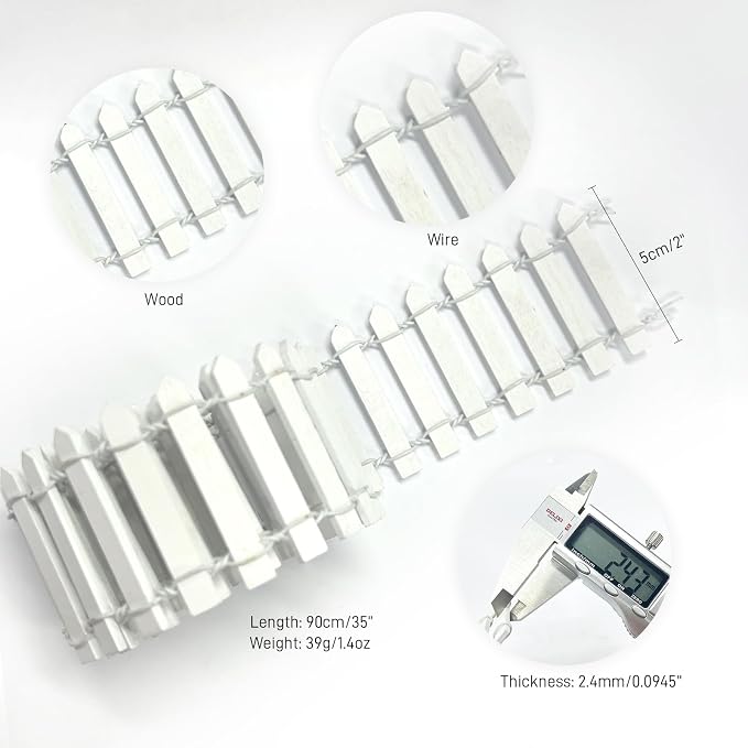 35 Inches White Mini Fairy Garden Fence Small Wood Decorative Picket Fence DIY - Image 2