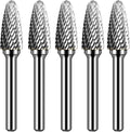 Carbide Burr Set 1/4" Shank SF-5 Die Grinder Bits Tungsten Double Cut Burr Bits (1/2" Cutter Dia X 1" Cutter Length) for Die Grinder Kits Metal Grinding Drilling Polishing (5pcs)