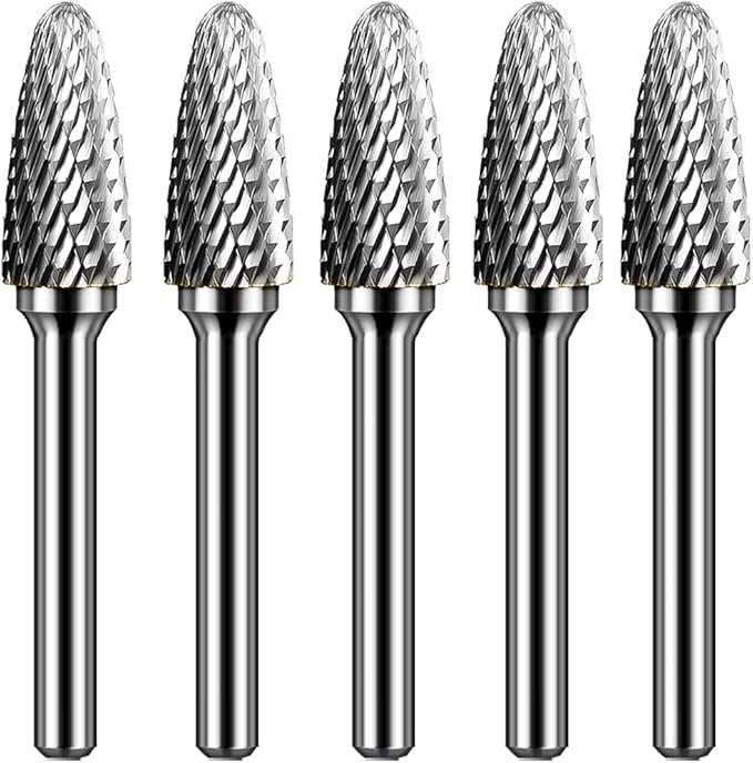 SF-5 Tungsten Carbide Burr Set Double Cut Rotary Burrs File(1/2” Cutter Dia X 1”Cutter Length) with 1/4'' (6.35mm) Shank for Die Grinder Drill Bits (Pack of 5)…