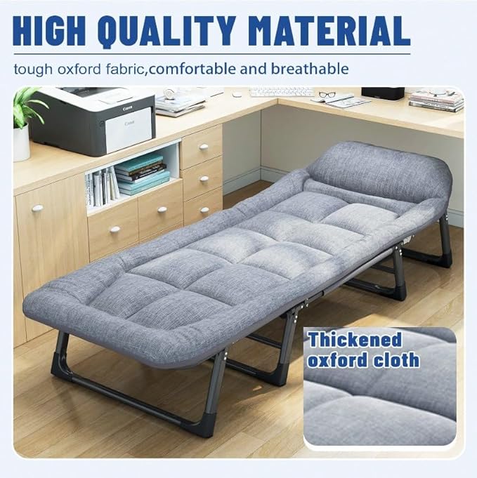 Camping Cot Recliner Portable Folding Bed with Pillow Adjustable Backrest Heavy Duty Frame for Sleeping Travel Office Indoor Outdoor Use (Large(74in))