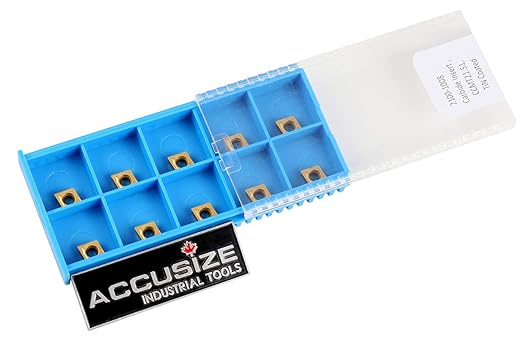 Accusize Industrial Tools Ccmt21.51 Tin Coated Carbide Inserts, 10 Pcs/Box, 2100-1008x10
