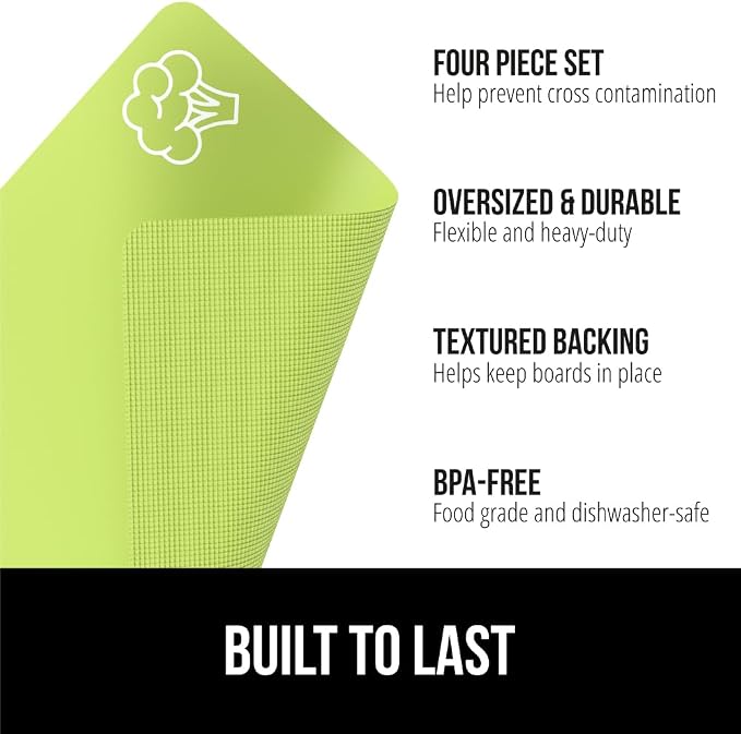 GORILLA GRIP 100% BPA-Free Flexible Cutting Board Set of 4, Durable Plastic Mats - Image 2