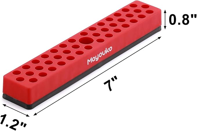 Mayouko 1/4" Magnetic Hex Bit Holder Rack Organizer, 43 Holes, 1/4-Inch Drill Bit Holder, Red, 2 Racks, Magnetic Bit Holder with Magnet Base for Screwdriver Bits