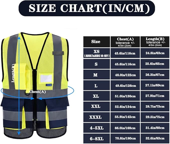 A-SAFETY High Visibility Mesh Safety Reflective Vest with Pockets and Zipper,Hi Vis Viz Reflective Safety Vest(Yellow&Navy Mesh XXXL)