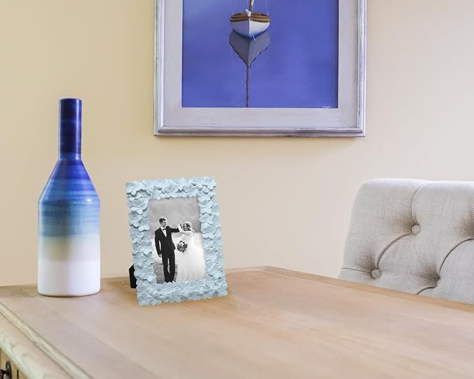 Laura Ashley 4x6 Powder Blue Flower Textured Hand-Crafted Resin Picture Frame - Image 4