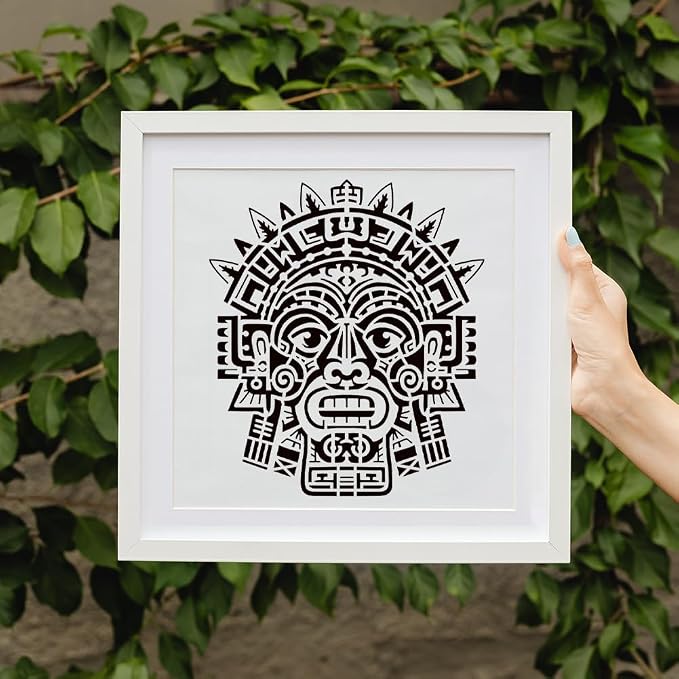 Aztec Head Stencil for Painting, 11.8" x 11.8" Reusable Mayan Stencil Drawing - Image 6