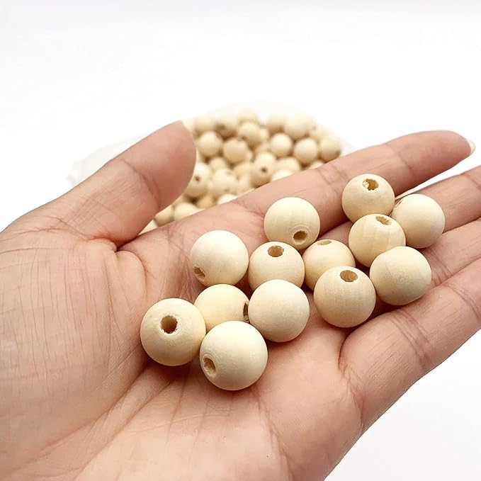 100pcs 14mm Natural Wood Beads DIY Unfinished Round Wooden Loose Beads Bulk - Image 5