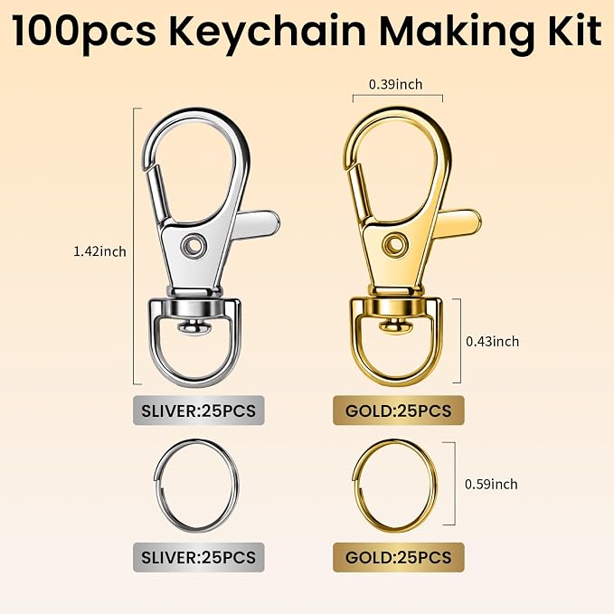 LEOBRO 100PCS Lobster Claw Clasps and Key Rings, Keychain Making kit, Keychains - Image 2