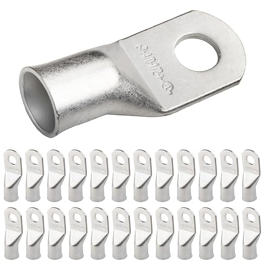 SELTERM 25pcs 4/0 AWG (XL) 1/2" Stud Marine Grade Tinned Copper Battery Cable Lugs, 0000 Gauge Ring Terminals,UL Wire Lugs Electrical Battery Cable Ends, Tinned Copper Lugs Battery Terminal Connectors