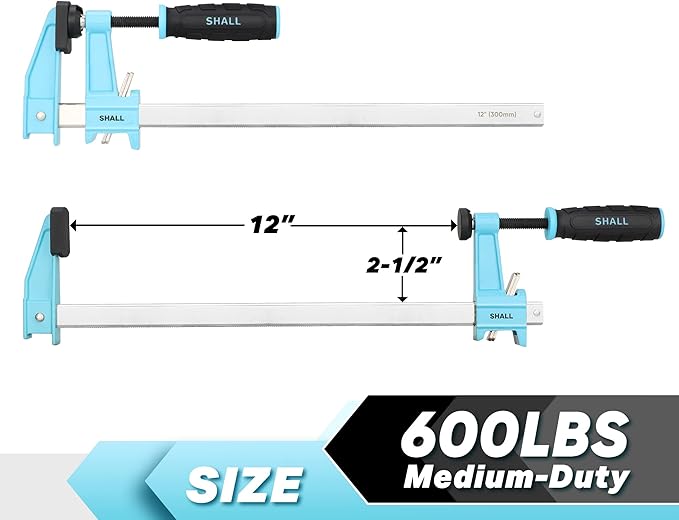 SHALL 12-Inch Steel Bar Clamps Set, 4-pack Medium-Duty Quick-Release F Clamps, 600 Lbs Load Limit for Woodworking, Metal working, DIY and Crafts