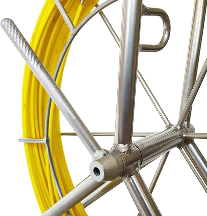 6MM 500FT Duct Rodder Fiberglass Fish Tape Cable Pulling Rodder Running Rod Reel Wire Cable Running Rod with Cage