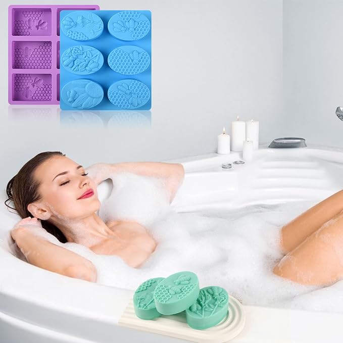 Sakolla 2 Pack 6 Cavity Bee Silicone Soap Molds Rectangle Oval Honeycomb - Image 5