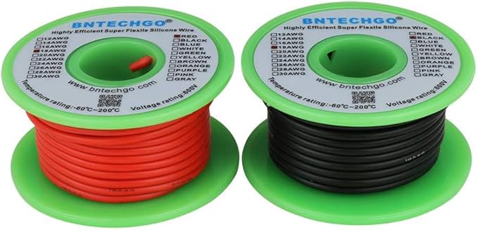 BNTECHGO 18 Gauge Silicone Wire Spool red 25ft and Black 25ft Flexible 18 AWG Stranded Tinned Copper Wire