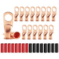 16pcs 2 AWG 3/8" Stud Heavy Duty Copper Wire Lugs with 16Pcs Heat Shrink Tubing 2 Gauge Battery Cable Lugs Cable Lugs Bare Copper Eyelets Tubular Ring Terminal Connectors
