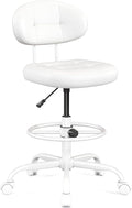 Misolant Drafting Chair, Armless Tall Office Chair with Footrest Ring for Standing Desk, Small Faux Leather Executive Computer Chair with Adjustable Height for Bar Lab Counter Height Desk, White