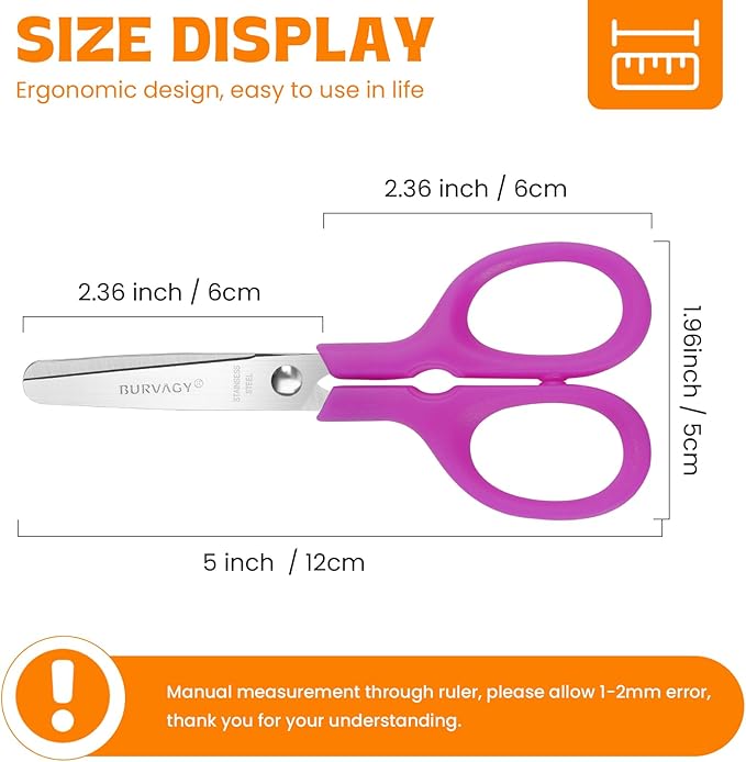 120Pack 5" Small School Student Blunt Craft Kids Scissors, Sharp Stainless Steel Blades Safety Comfort Grip Scissors for Kids Children Cutting Paper, 5Inch