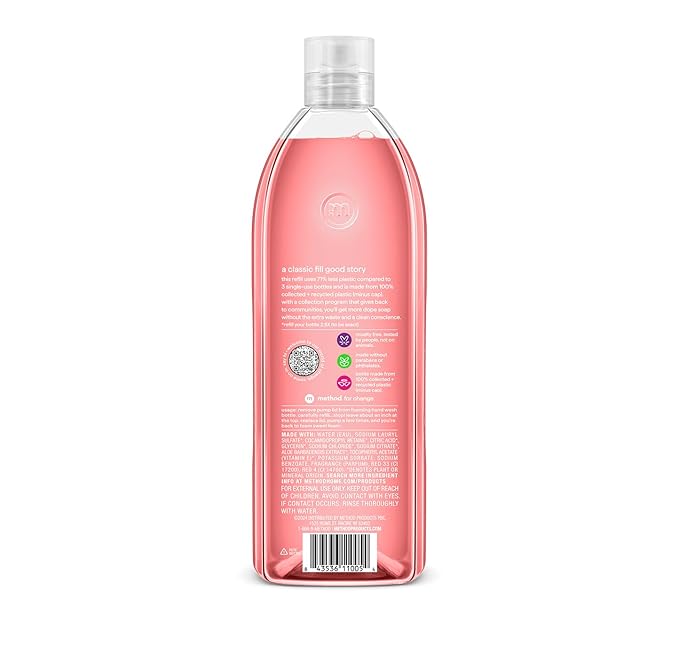 Method Foaming Hand Soap Refill, Pink Grapefruit, Recyclable Bottle, Biodegradable Formula, 28 fl oz (Pack of 4) (Packaging May Vary)