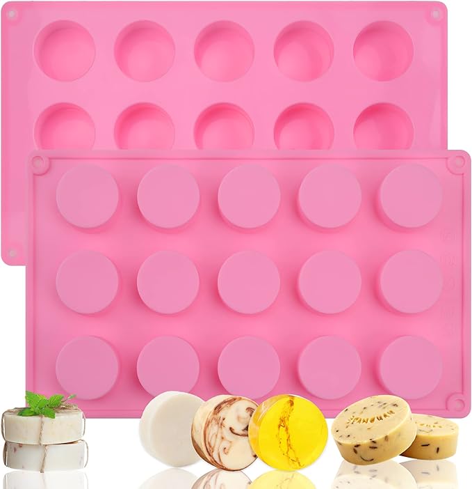 Sakolla 2 Pack Cylinder Silicone Soap Molds, 15 Cavity Mini Round Silicone Molds by Sakolla