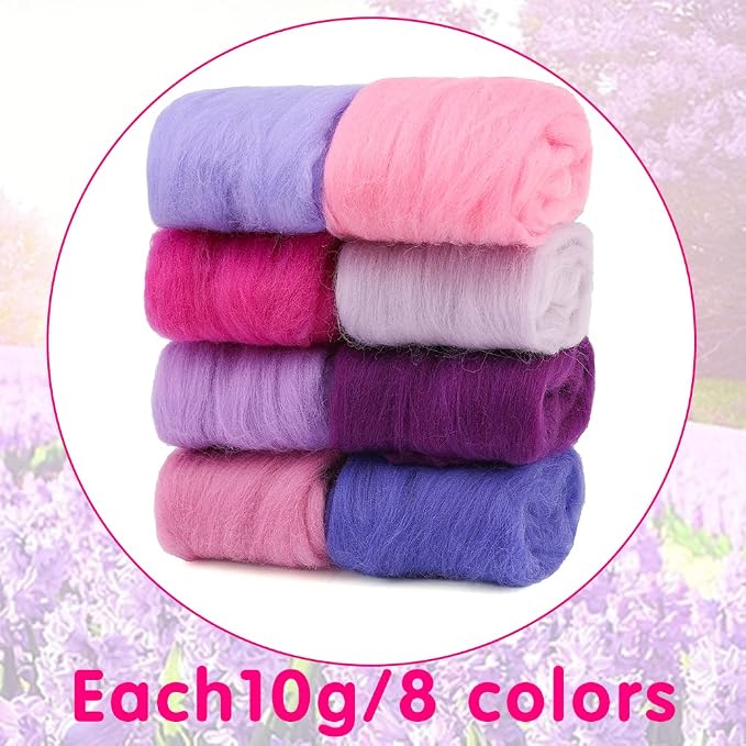 Wonvoc Needle Felting Wool 80 g, 8 Colors Nature Wool Roving, Wool Roving - Image 2