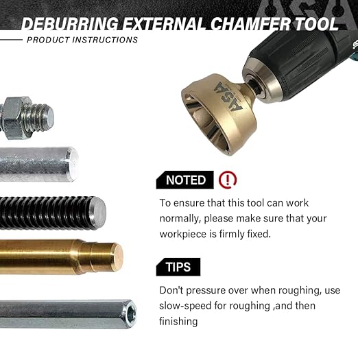 ASA Tools Deburring External Chamfer Tool, Tungsten Blade, Deburring Drill Bit, Remove Burr Tools for Fit 1/8"-3/4"(3mm-19mm)