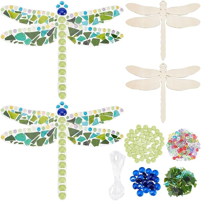 WEBEEDY Make 2 Dragonfly Glass Mosaic Kit DIY Craft Glass Kit by WEBEEDY